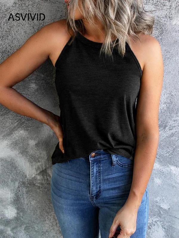 Women's Plain Halter Neck Tank Top, Casual Sleeveless Summer Top, Summer Clothes, Tank Tops for Women, Ladies Basic Clothing for Daily Wear